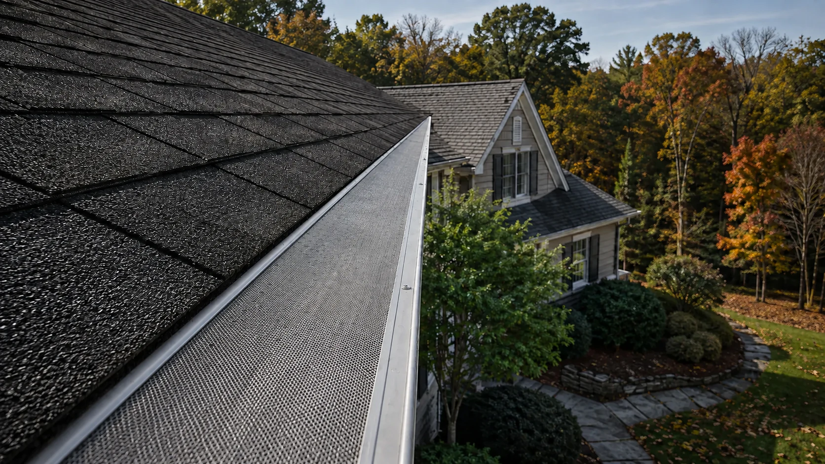 Fine mesh gutter guard installed on a residential gutter