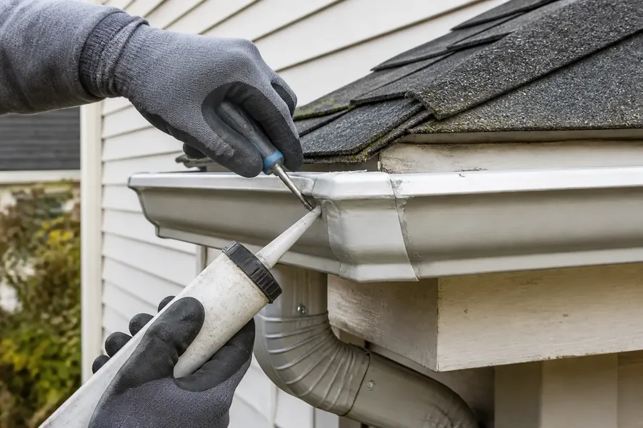 Professional seamless gutter repair on a Pennsylvania home